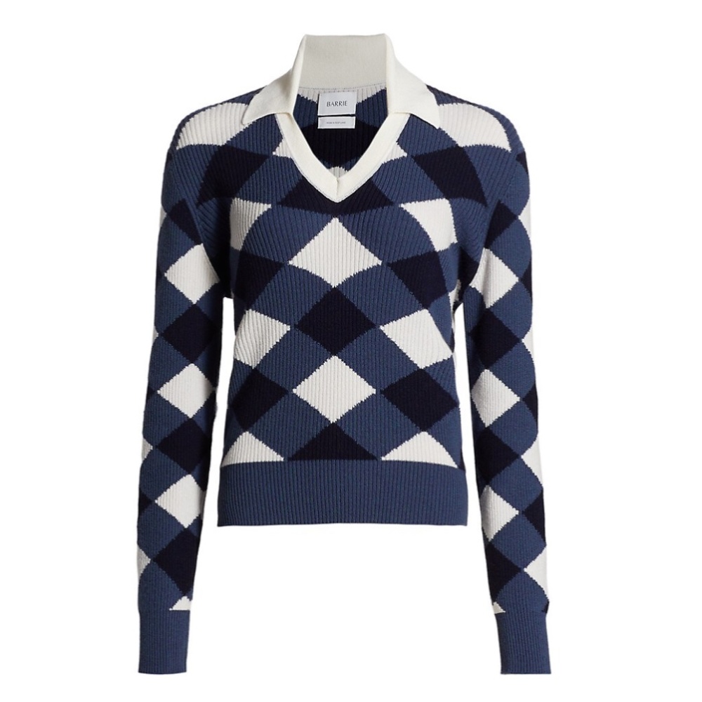 New BARRIE Scotland Plaid 100% Cashmere V-Neck Sweater